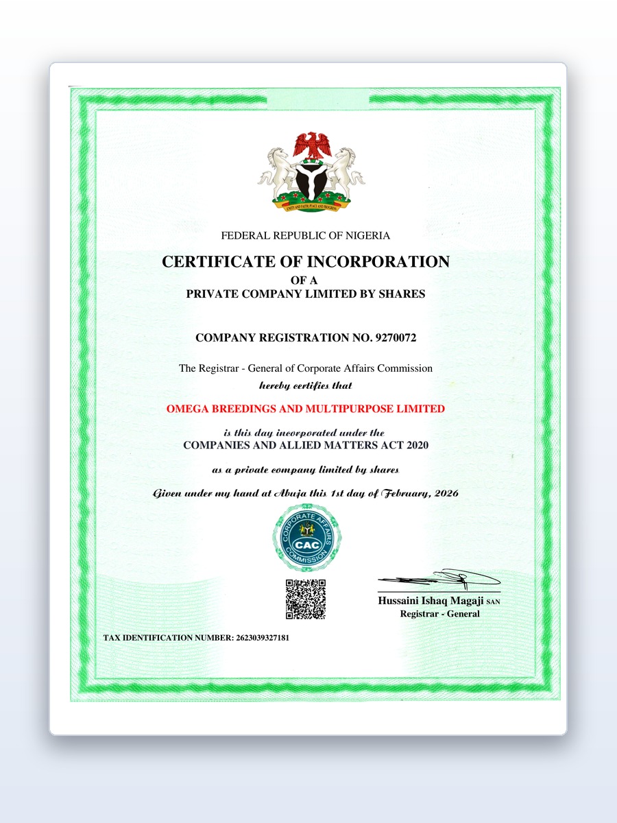 Nigeria CAC Certificate of Incorporation