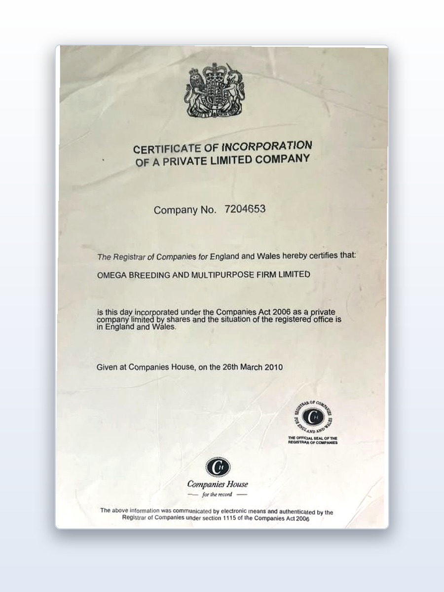 UK Certificate of Incorporation